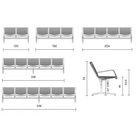 Metalowa Ławka 8000 2U 4L do Poczekalni Ergonomiczna