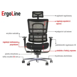 Fotel ergonomiczny ErgoNew S8 z regulacją i siatkowym oparciem