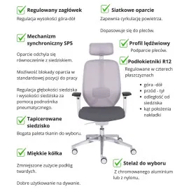 Krzesło biurowe 4U GS HD Grospol z siatkowym zagłówkiem
