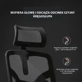 Fotel biurowy ANGEL Jokasta czarny – ergonomiczny z zagłówkiem