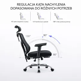 Fotel biurowy ANGEL Jokasta czarny – ergonomiczny z zagłówkiem