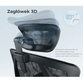 Fotel ergonomiczny ANGEL Dakota 2.0 grafitowy – fotel z zagłówkiem 3D