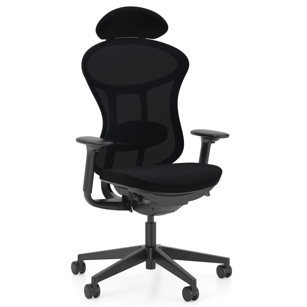 Ergonomiczne krzesło biurowe PROX Mesh Black HRUA zagłówiem Nowy Styl